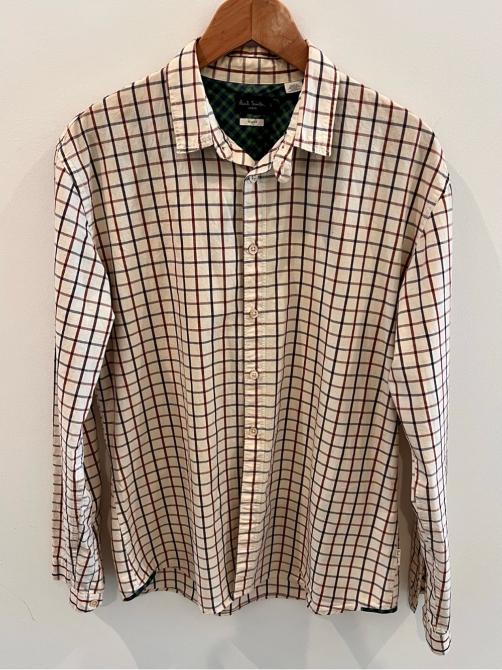 Paul Smith Cream Shirt with Red and Navy Windowpane Plaid